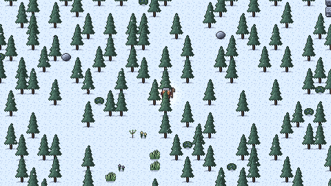 A winter taiga: dark pines standing in deep snow.